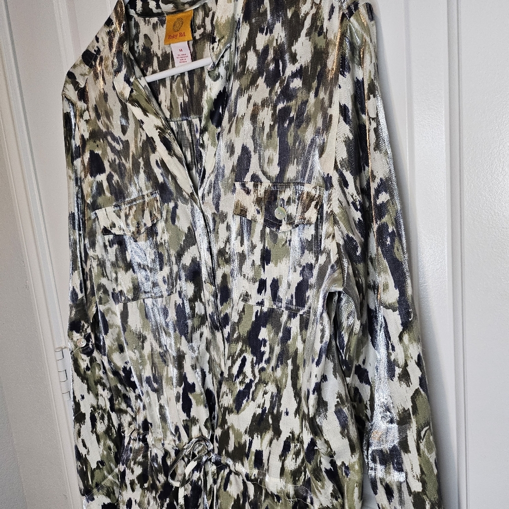 Ruby Rd Camo Metallic Button Front Utility Tunic … - image 3